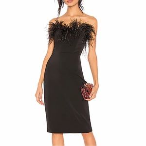 LPA Aurora Feather Strapless Sheath Dress in Black- worn once